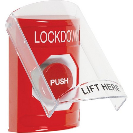 Safety Technology SS2024LD-EN | Red Indoor Only Flush Or Surface Momentary Stopper Station With Lockdown Label English