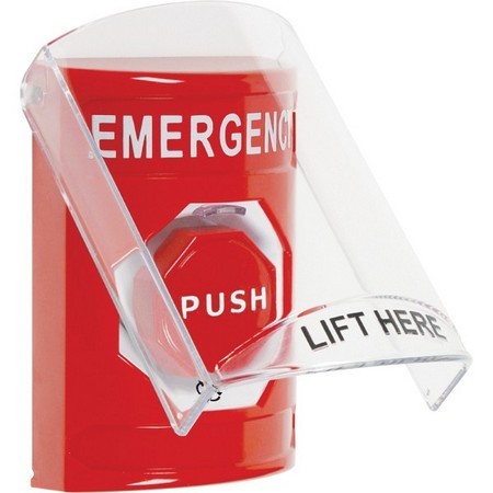 Safety Technology SS2029EM-EN | Red Indoor Only Flush-To-Reset (Illuminated) Stopper Station With Emergency Label English