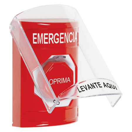 Safety Technology SS2029EM-ES | Red Indoor Only Flush-To-Reset (Illuminated) Stopper Station With Emergency Label Spanish
