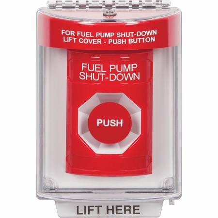 Safety Technology SS2034PS-EN | Red Indoor/Outdoor Flush Momentary Stopper Station With Fuel Pump Shut Down Label English