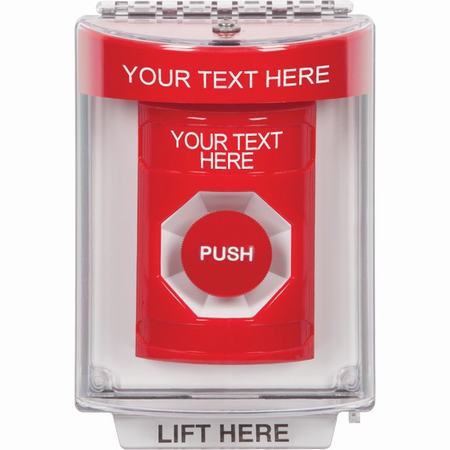 Safety Technology SS2034ZA-EN | Red Indoor/Outdoor Flush Momentary Stopper Station With Non-Returnable Custom Text Label English