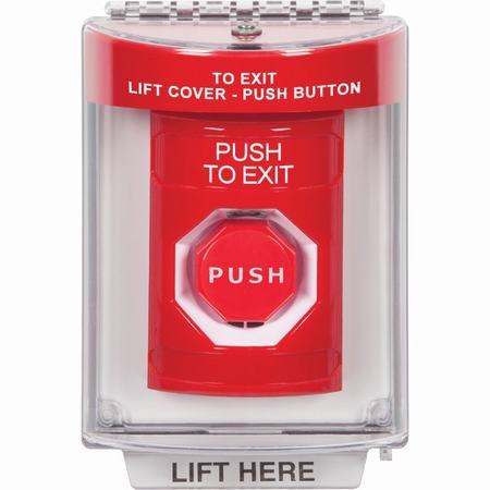 Safety Technology SS2035PX-EN | Red Indoor/Outdoor Flush Momentary (Illuminated) Stopper Station With Push To Exit Label English