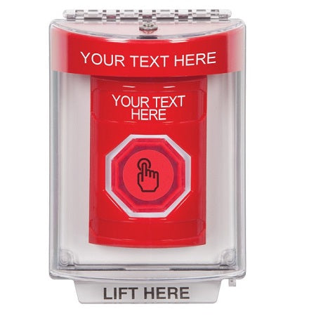 Safety Technology SS2036ZA-EN | Red Indoor/Outdoor Flush Momentary (Illuminated) With Red Lens Stopper Station With Non-Returnable Custom Text Label English
