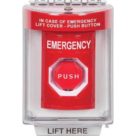 Safety Technology SS2038EM-EN | Red Indoor/Outdoor Flush Pneumatic (Illuminated) Stopper Station With Emergency Label English