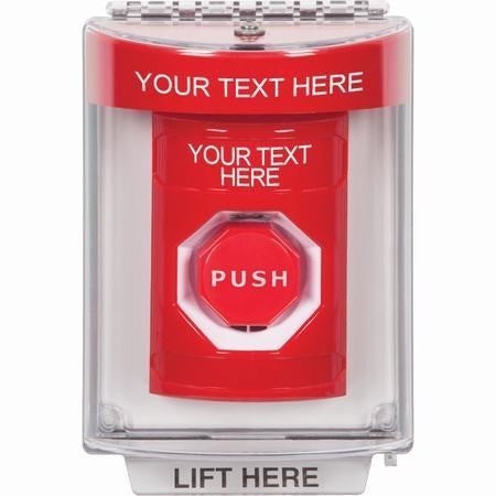 Safety Technology SS2045ZA-EN | Red Indoor/Outdoor Flush With Horn Momentary (Illuminated) Stopper Station With Non-Returnable Custom Text Label English