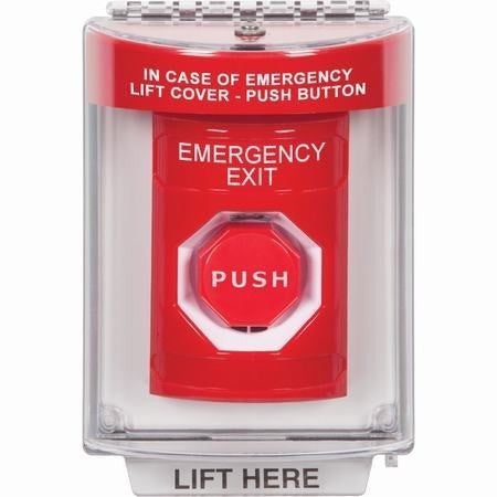 Safety Technology SS2048EX-EN | Red Indoor/Outdoor Flush With Horn Pneumatic (Illuminated) Stopper Station With Emergency Exit Label English