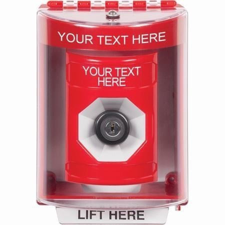 Safety Technology SS2073ZA-EN | Red Indoor/Outdoor Surface Key-To-Activate Stopper Station With Non-Returnable Custom Text Label English