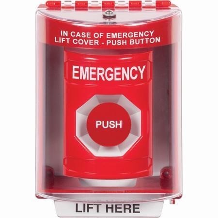 Safety Technology SS2074EM-EN | Red Indoor/Outdoor Surface Momentary Stopper Station With Emergency Label English
