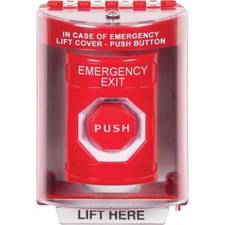 Safety Technology SS2078EX-EN | Red Indoor/Outdoor Surface Pneumatic (Illuminated) Stopper Station With Emergency Exit Label English