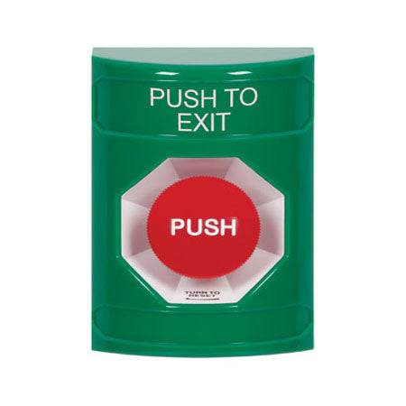 Safety Technology SS2101PX-EN | Green No Cover Turn-To-Reset Stopper Station With Push To Exit Label English