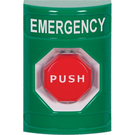 Safety Technology SS2102EM-EN | Green No Cover Key-To-Reset (Illuminated) Stopper Station With Emergency Label English