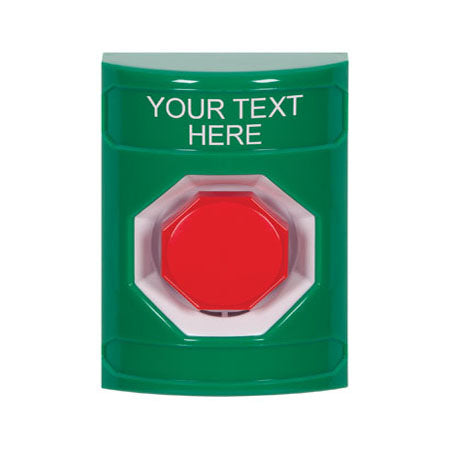 Safety Technology SS2102ZA-EN | Green No Cover Key-To-Reset (Illuminated) Stopper Station With Non-Returnable Custom Text Label English
