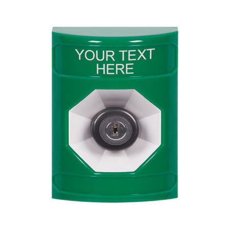 Safety Technology SS2103ZA-EN | Green No Cover Key-To-Activate Stopper Station With Non-Returnable Custom Text Label English