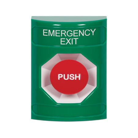 Safety Technology SS2104EX-EN | Green No Cover Momentary Stopper Station With Emergency Exit Label English