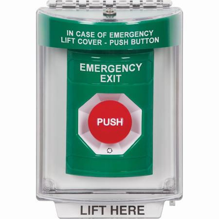 Safety Technology SS2131EX-EN | Green Indoor/Outdoor Flush Turn-To-Reset Stopper Station With Emergency Exit Label English
