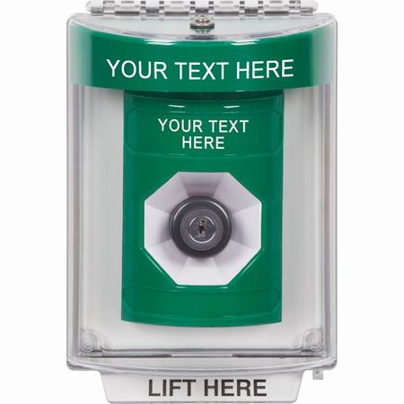 Safety Technology SS2133ZA-EN | Green Indoor/Outdoor Flush Key-To-Activate Stopper Station With Non-Returnable Custom Text Label English