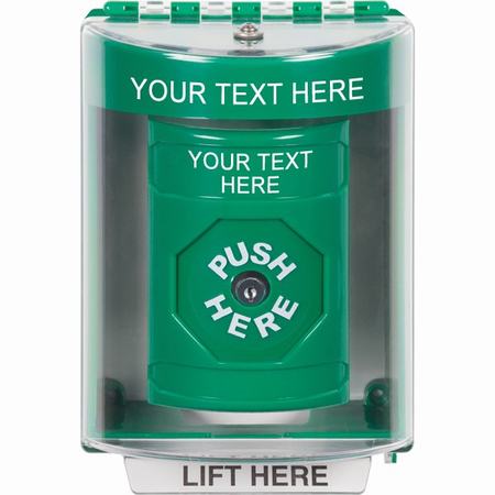 Safety Technology SS2170ZA-EN | Green Indoor/Outdoor Surface Key-To-Reset Stopper Station With Non-Returnable Custom Text Label English