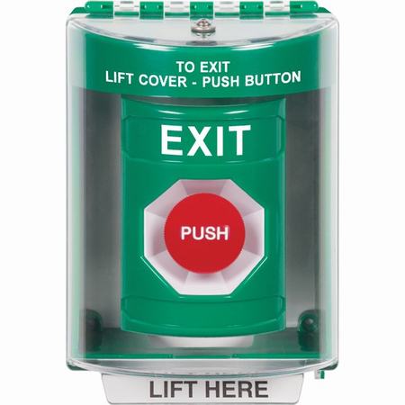 Safety Technology SS2174XT-EN | Green Indoor/Outdoor Surface Momentary Stopper Station With Exit Label English
