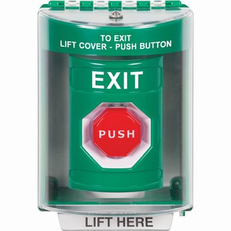 Safety Technology SS2175XT-EN | Green Indoor/Outdoor Surface Momentary (Illuminated) Stopper Station With Exit Label English