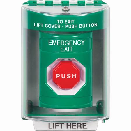 Safety Technology SS2178EX-EN | Green Indoor/Outdoor Surface Pneumatic (Illuminated) Stopper Station With Emergency Exit Label English