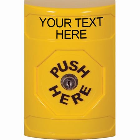 Safety Technology SS2200ZA-EN | Yellow No Cover Key-To-Reset Stopper Station With Non-Returnable Custom Text Label English