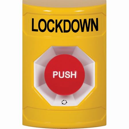 Safety Technology SS2201LD-EN | Yellow No Cover Turn-To-Reset Stopper Station With Lockdown Label English