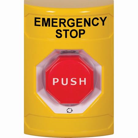 Safety Technology SS2209ES-EN | Yellow No Cover Turn-To-Reset (Illuminated) Stopper Station With Emergency Stop Label English