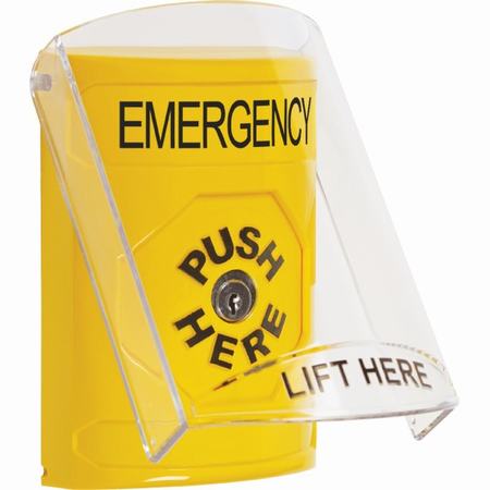 Safety Technology SS2220EM-EN | Yellow Indoor Only Flush Or Surface Key-To-Reset Stopper Station With Emergency Label English