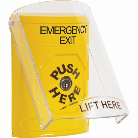 Safety Technology SS2220EX-EN | Yellow Indoor Only Flush Or Surface Key-To-Reset Stopper Station With Emergency Exit Label English