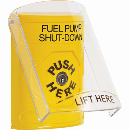 Safety Technology SS2220PS-EN | Yellow Indoor Only Flush Or Surface Key-To-Reset Stopper Station With Fuel Pump Shut Down Label English