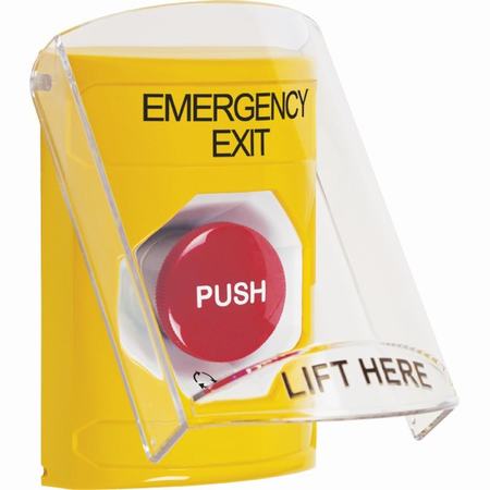 Safety Technology SS2221EX-EN | Yellow Indoor Only Flush-To-Reset Stopper Station With Emergency Exit Label English