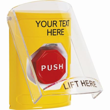 Safety Technology SS2222ZA-EN | Yellow Indoor Only Flush Or Surface Key-To-Reset (Illuminated) Stopper Station With Non-Returnable Custom Text Label English