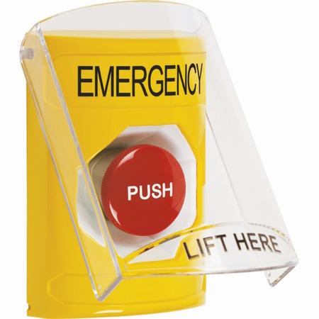 Safety Technology SS2224EM-EN | Yellow Indoor Only Flush Or Surface Momentary Stopper Station With Emergency Label English