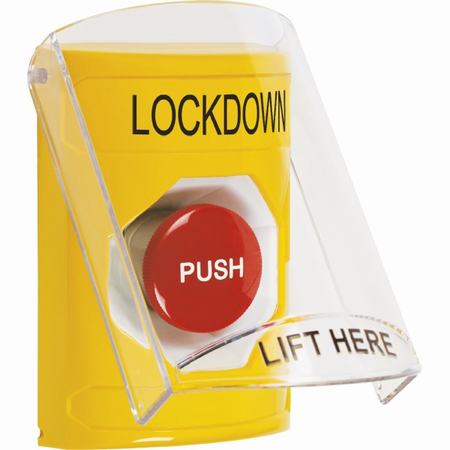 Safety Technology SS2224LD-EN | Yellow Indoor Only Flush Or Surface Momentary Stopper Station With Lockdown Label English