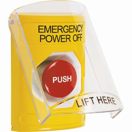 Safety Technology SS2224PO-EN | Yellow Indoor Only Flush Or Surface Momentary Stopper Station With Emergency Power Off Label English