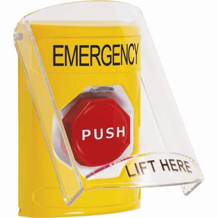 Safety Technology SS2225EM-EN | Yellow Indoor Only Flush Or Surface Momentary (Illuminated) Stopper Station With Emergency Label English