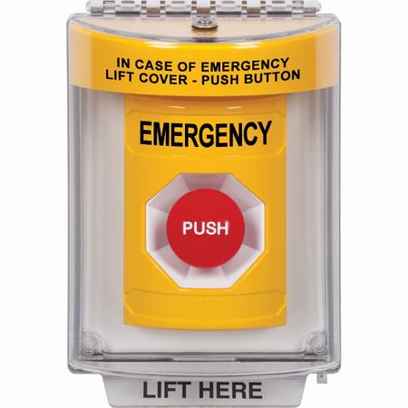 Safety Technology SS2234EM-EN | Yellow Indoor/Outdoor Flush Momentary Stopper Station With Emergency Label English