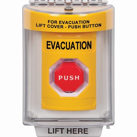 Safety Technology SS2235EV-EN | Yellow Indoor/Outdoor Flush Momentary (Illuminated) Stopper Station With Evacuation Label English