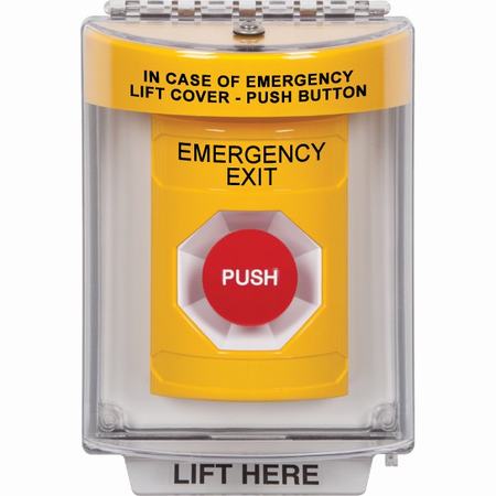 Safety Technology SS2244EX-EN | Yellow Indoor/Outdoor Flush With Horn Momentary Stopper Station With Emergency Exit Label English