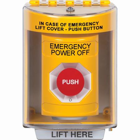 Safety Technology SS2271PO-EN | Yellow Indoor/Outdoor Surface Turn-To-Reset Stopper Station With Emergency Power Off Label English