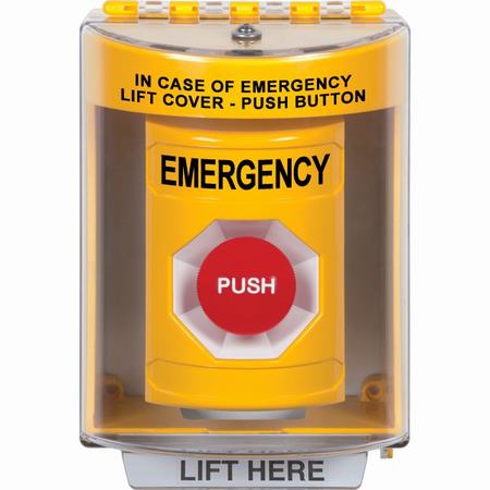 Safety Technology SS2274EM-EN | Yellow Indoor/Outdoor Surface Momentary Stopper Station With Emergency Label English