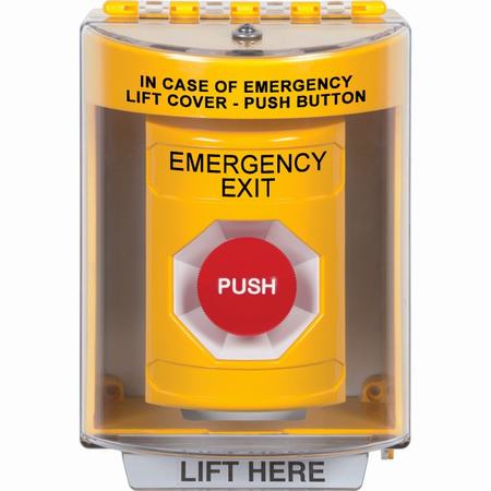 Safety Technology SS2274EX-EN | Yellow Indoor/Outdoor Surface Momentary Stopper Station With Emergency Exit Label English