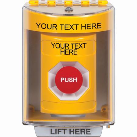 Safety Technology SS2274ZA-EN | Yellow Indoor/Outdoor Surface Momentary Stopper Station With Non-Returnable Custom Text Label English
