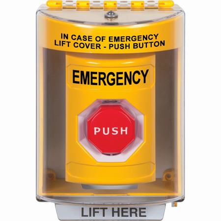 Safety Technology SS2275EM-EN | Yellow Indoor/Outdoor Surface Momentary (Illuminated) Stopper Station With Emergency Label English