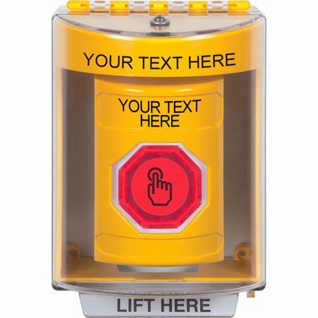 Safety Technology SS2276ZA-EN | Yellow Indoor/Outdoor Surface Momentary (Illuminated) With Red Lens Stopper Station With Non-Returnable Custom Text Label English