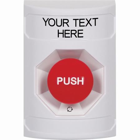 Safety Technology SS2301ZA-EN | White No Cover Turn-To-Reset Stopper Station With Non-Returnable Custom Text Label English