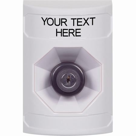 Safety Technology SS2303ZA-EN | White No Cover Key-To-Activate Stopper Station With Non-Returnable Custom Text Label English