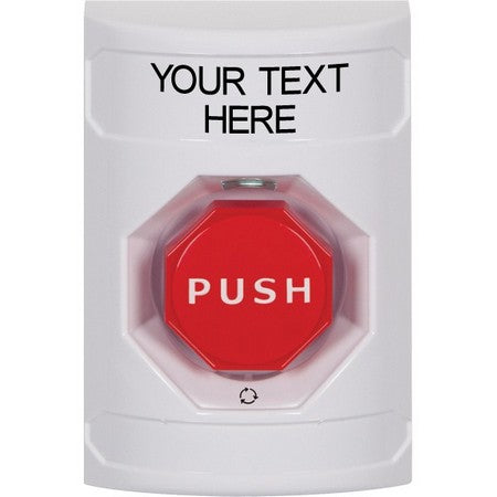 Safety Technology SS2309ZA-EN | White No Cover Turn-To-Reset (Illuminated) Stopper Station With Non-Returnable Custom Text Label English