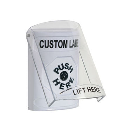 Safety Technology SS2320ZA-EN | White Indoor Only Flush Or Surface Key-To-Reset Stopper Station With Non-Returnable Custom Text Label English
