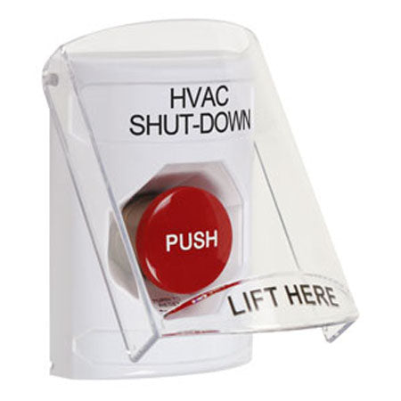 Safety Technology SS2321HV-EN | White Indoor Only Flush-To-Reset Stopper Station With Hvac Shut Down Label English
